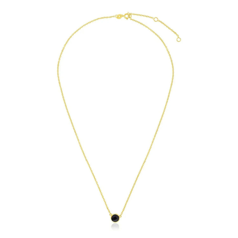 14K Yellow Gold Round Onyx Necklace