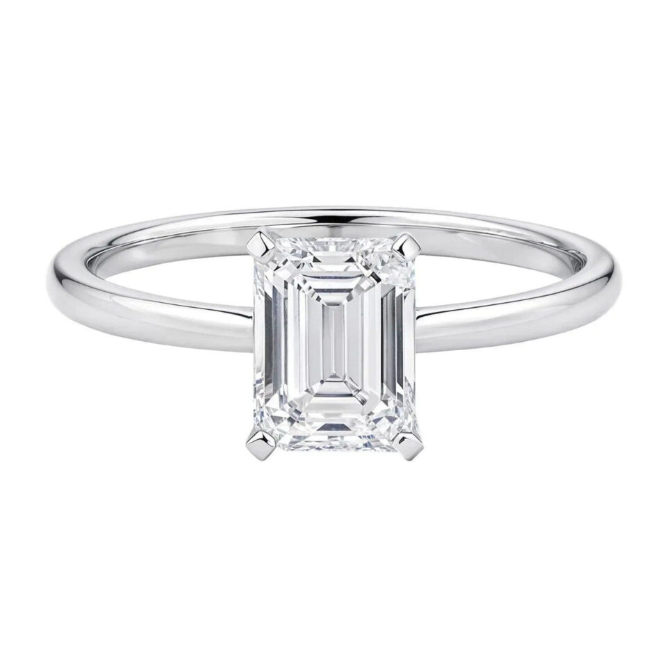 10K White Gold Lab-Grown Diamond Emerald Solitaire Ring 1 1/2cttw