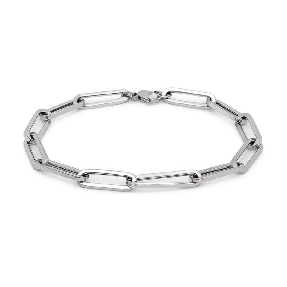 14K White Gold Paperclip Bracelet