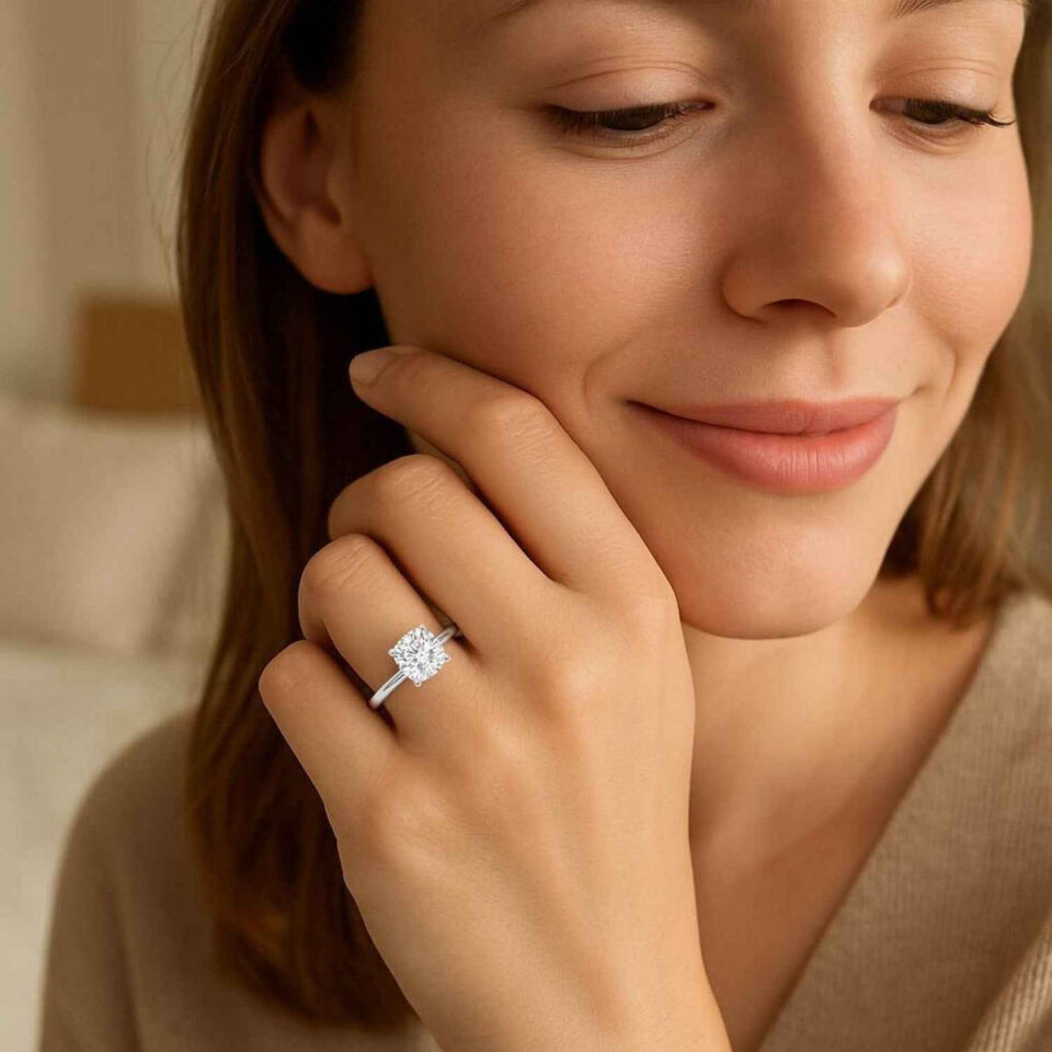 5 ct tw lab-grown diamond solitaire cushion ring in solid 14K white gold, engagement ring, view 5