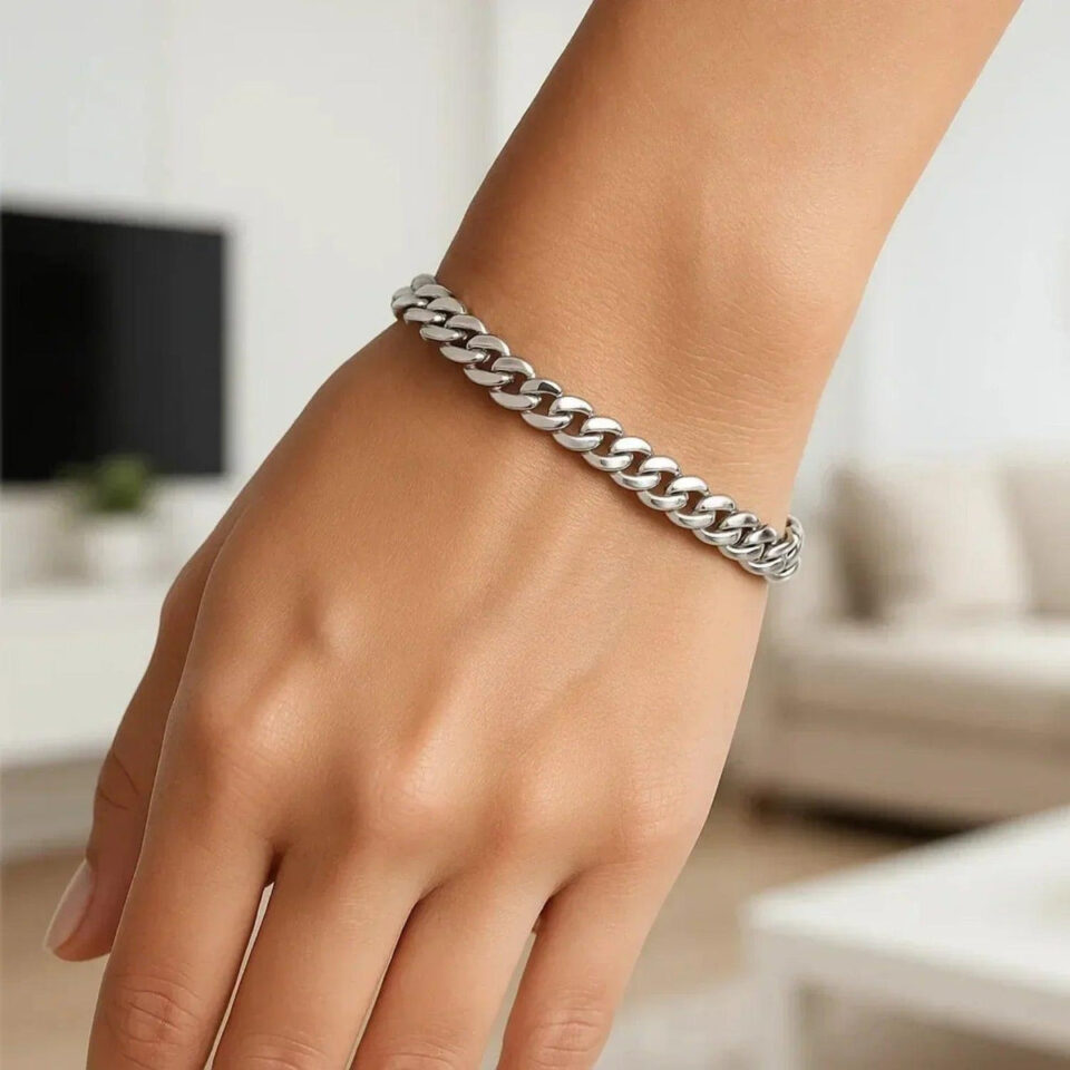 14K White Gold Cuban Bracelet