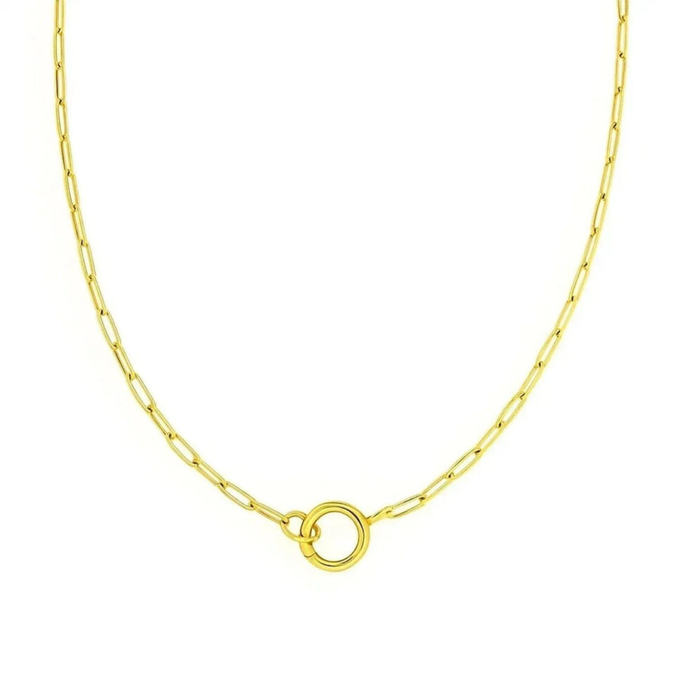 Invisible paperclip clasp necklace in solid 14K yellow gold, view 5