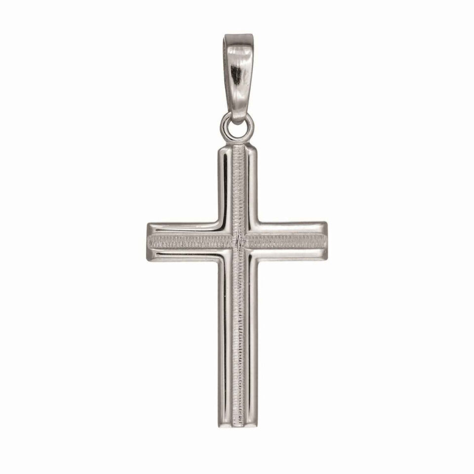Sterling Silver, Rhodium Plated Cross Pendant
