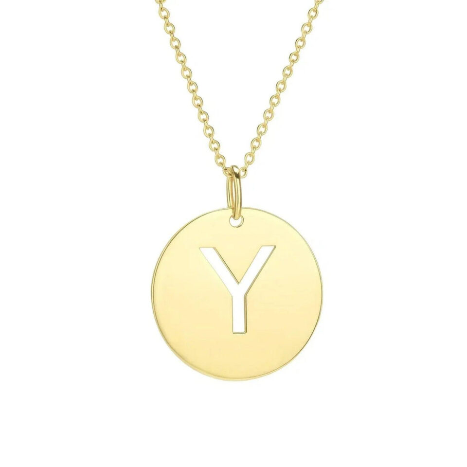 14K Yellow Gold Initial Pendant Disc