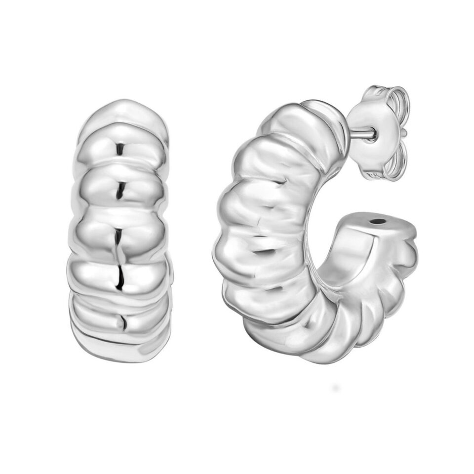 Twisted C Hoop Earrings, Sterling Silver