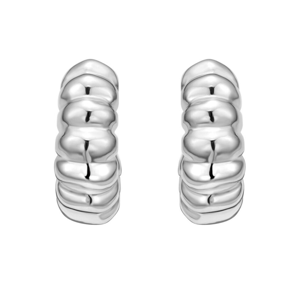 Sterling silver twisted C hoop earrings, view 2