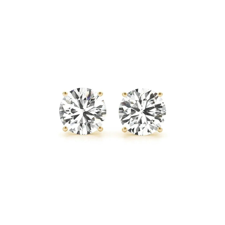 14K Yellow Gold Round Lab-Grown Diamond Earrings