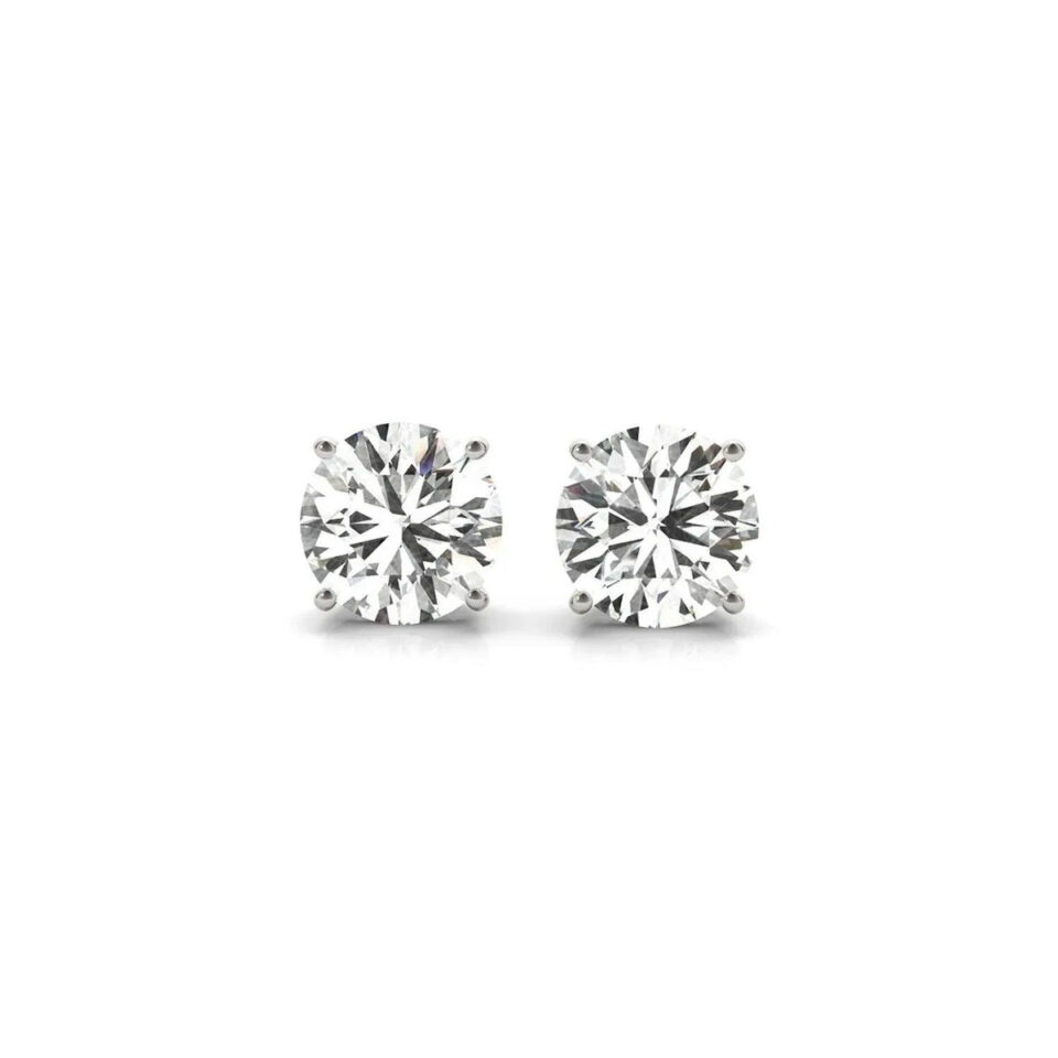 14K White Gold Lab-Grown Diamond Round Stud Earrings 3cttw