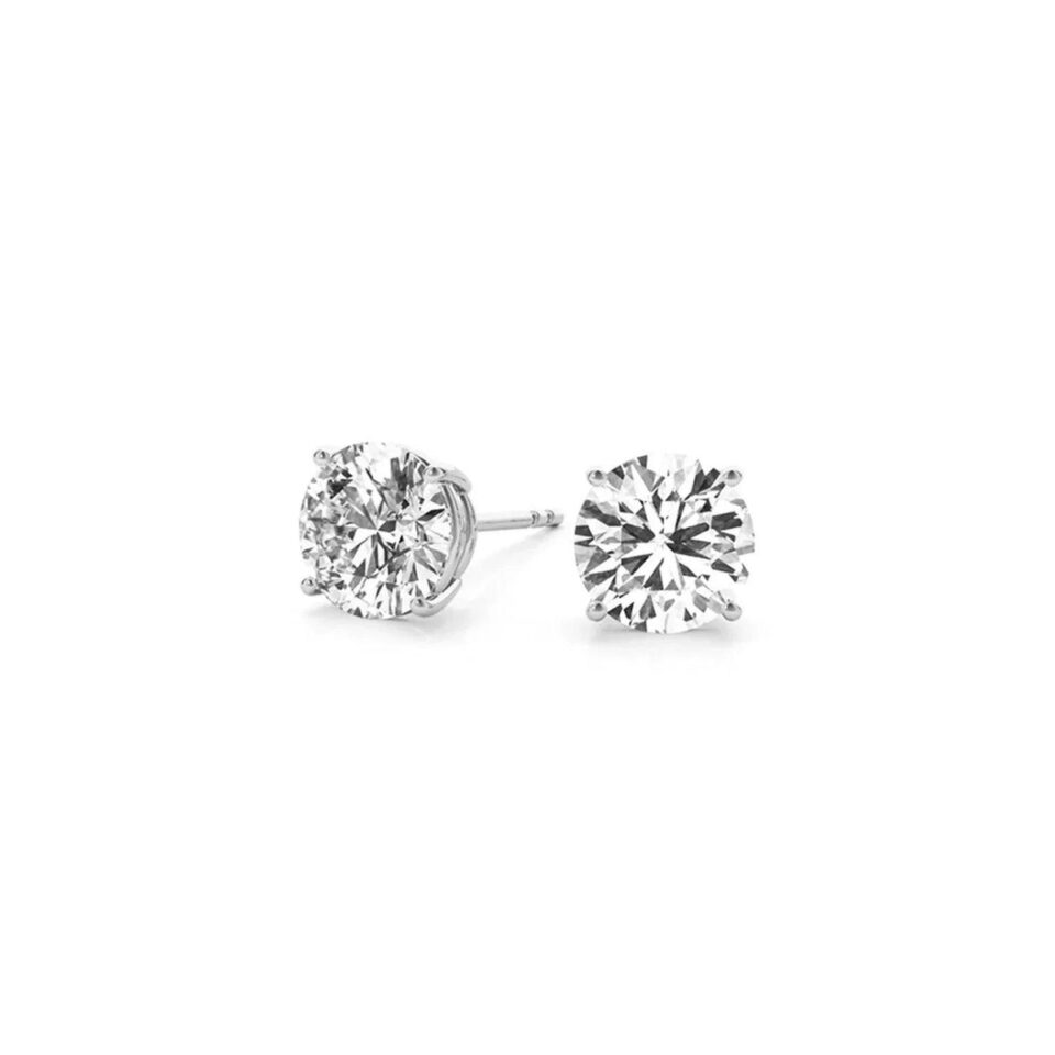 3 ct tw lab-grown diamond round stud earrings in solid 14K white gold, view 3