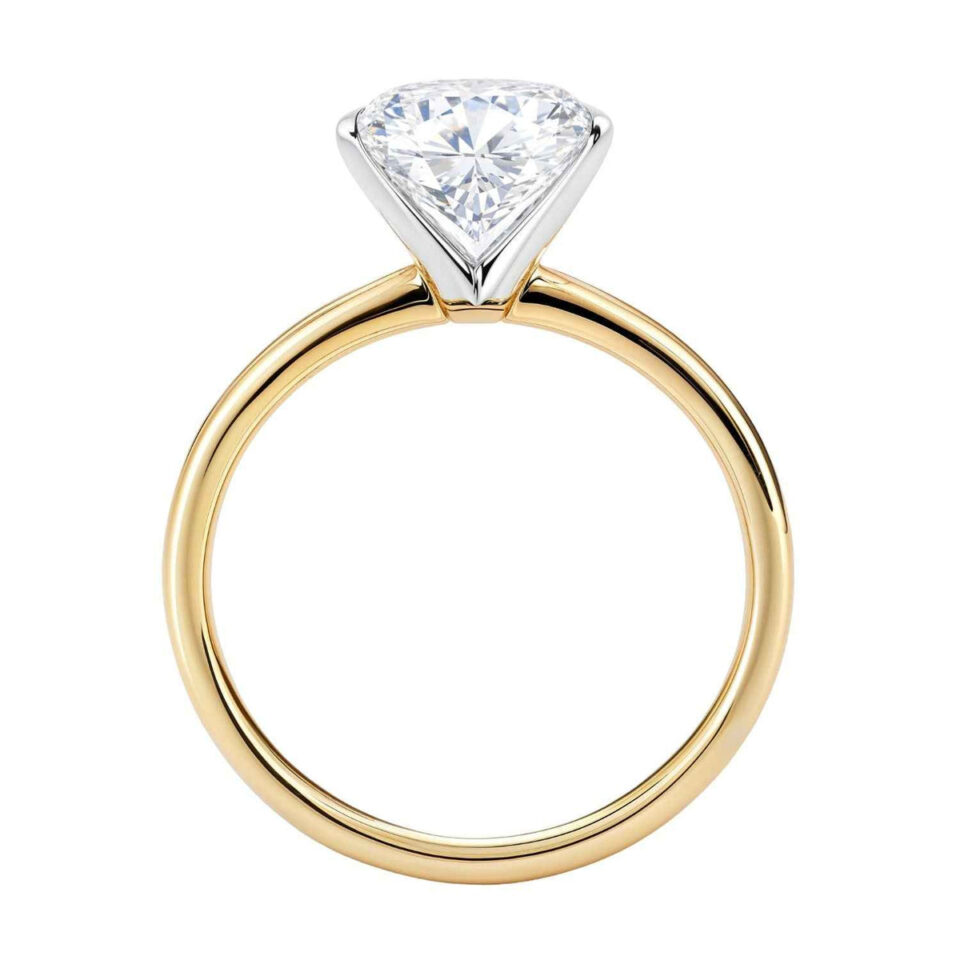2 ct lab-grown diamond solitaire oval ring in solid 14K yellow gold, engagement ring, view 3