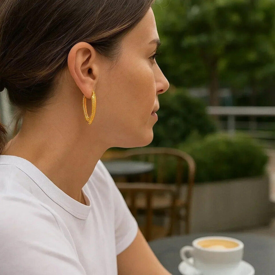 14K Yellow Gold Hoop Earrings Shaped