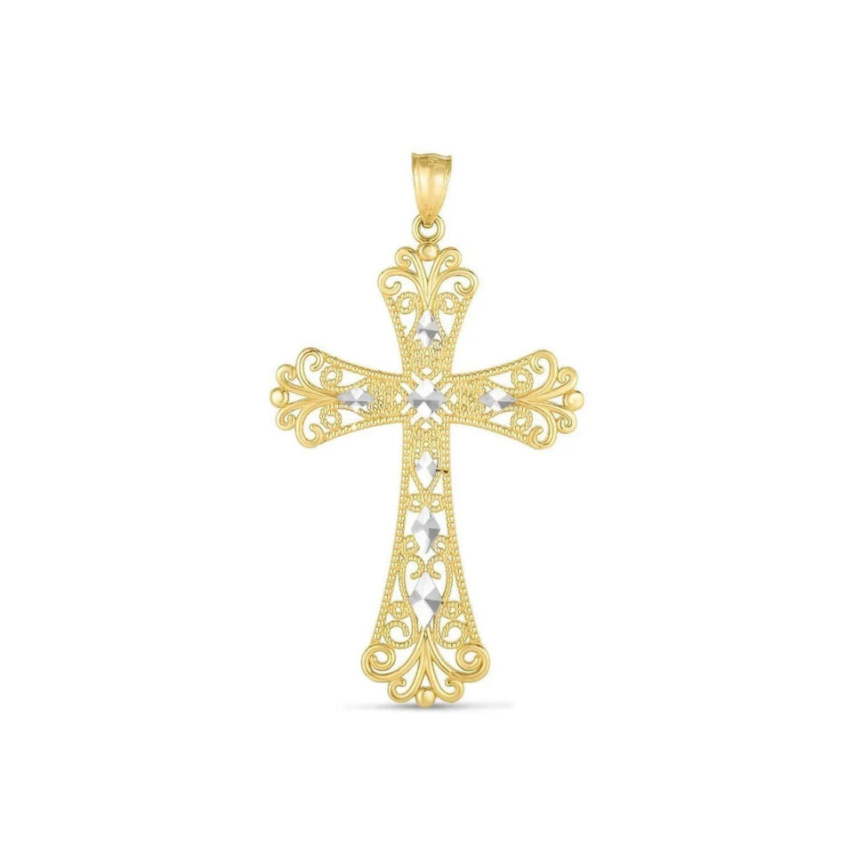 14K Two-Tone Gold Cross Pendant High