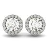 Halo round lab-grown diamond earrings in solid 14K white gold