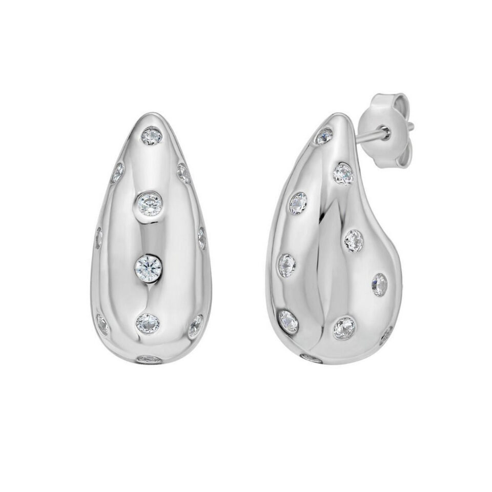 Sterling Silver Puffed Raindrop with Cubic