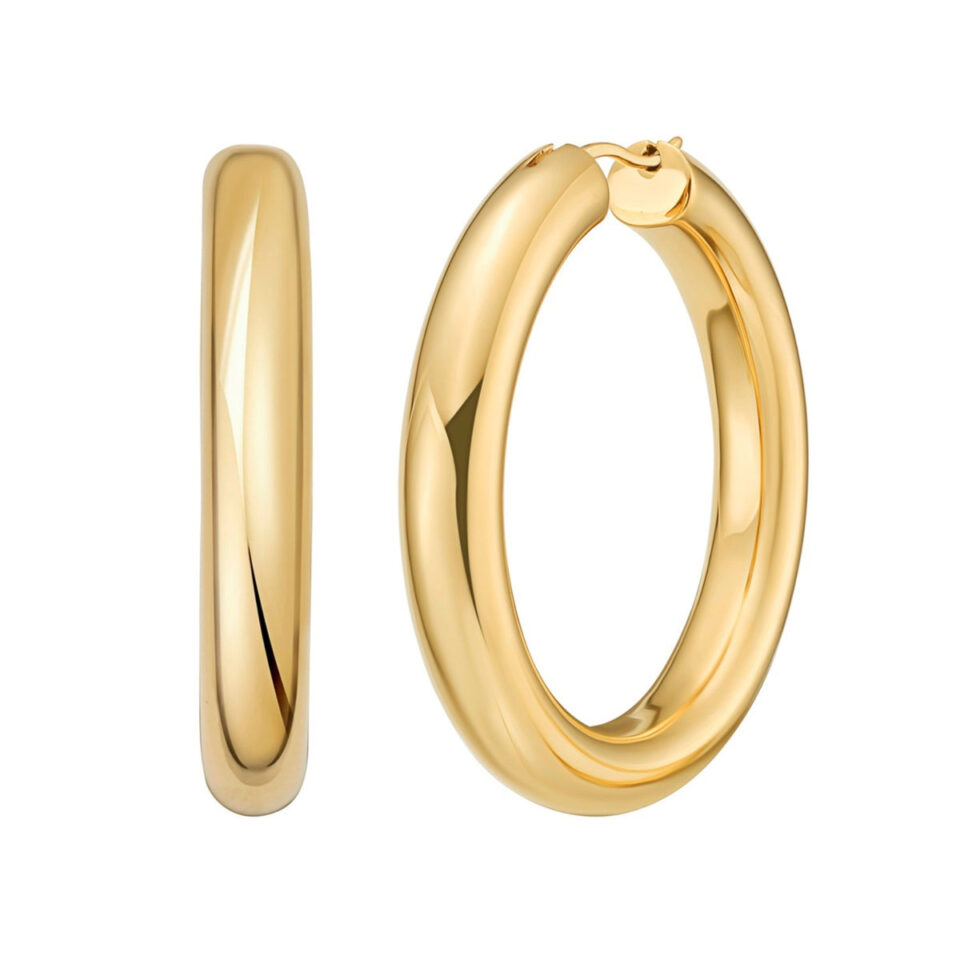 Gold-Plated Sterling Silver Round Hoop Earrings, 7.6 g