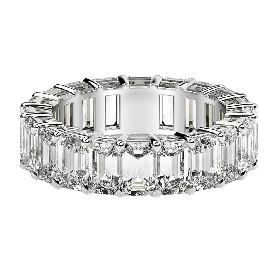 14K White Gold Lab-Grown Diamond Emerald Cut Eternity Ring 7cttw