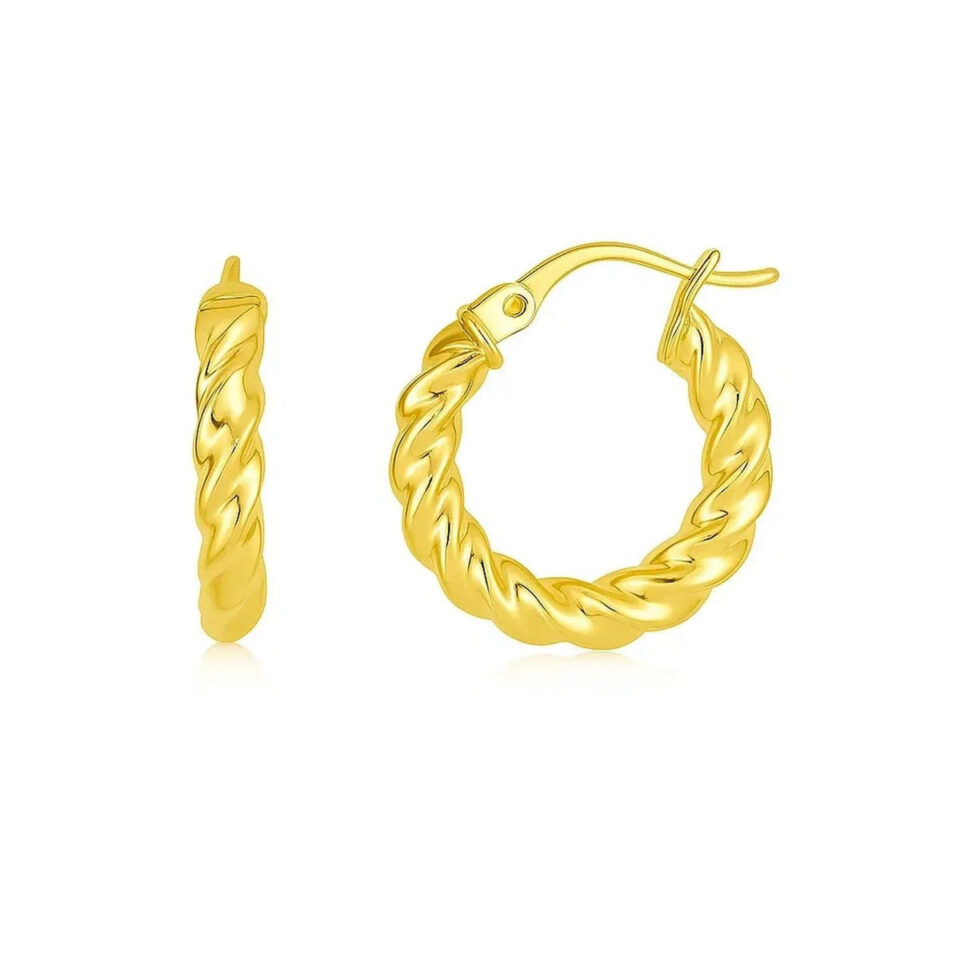 14K Yellow Gold Twisted Polished Hoop Earrings