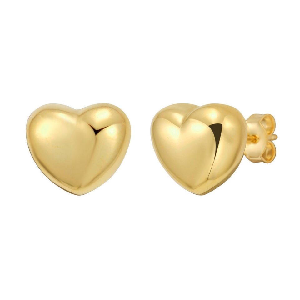 Puffed Small Heart Stud Earrings, Gold-Plated Sterling Silver