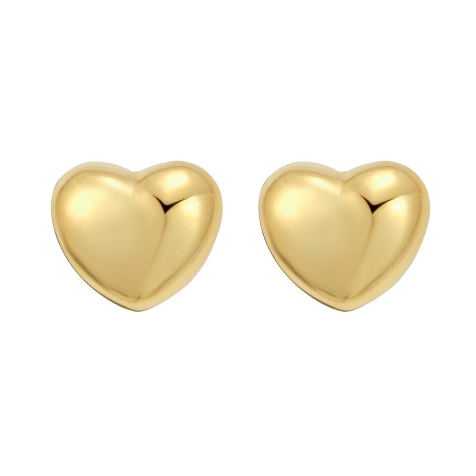 Gold-plated sterling silver puffed small heart stud earrings, view 2