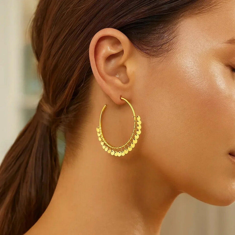 14K Yellow Gold Hoop Earrings 1.5x30mm