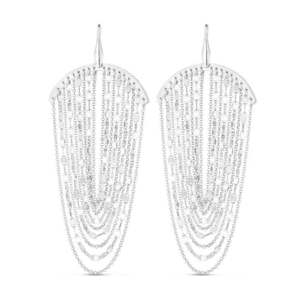 Multi Strand Chain Drop Chandelier Earrings, Sterling Silver, 9.7 g