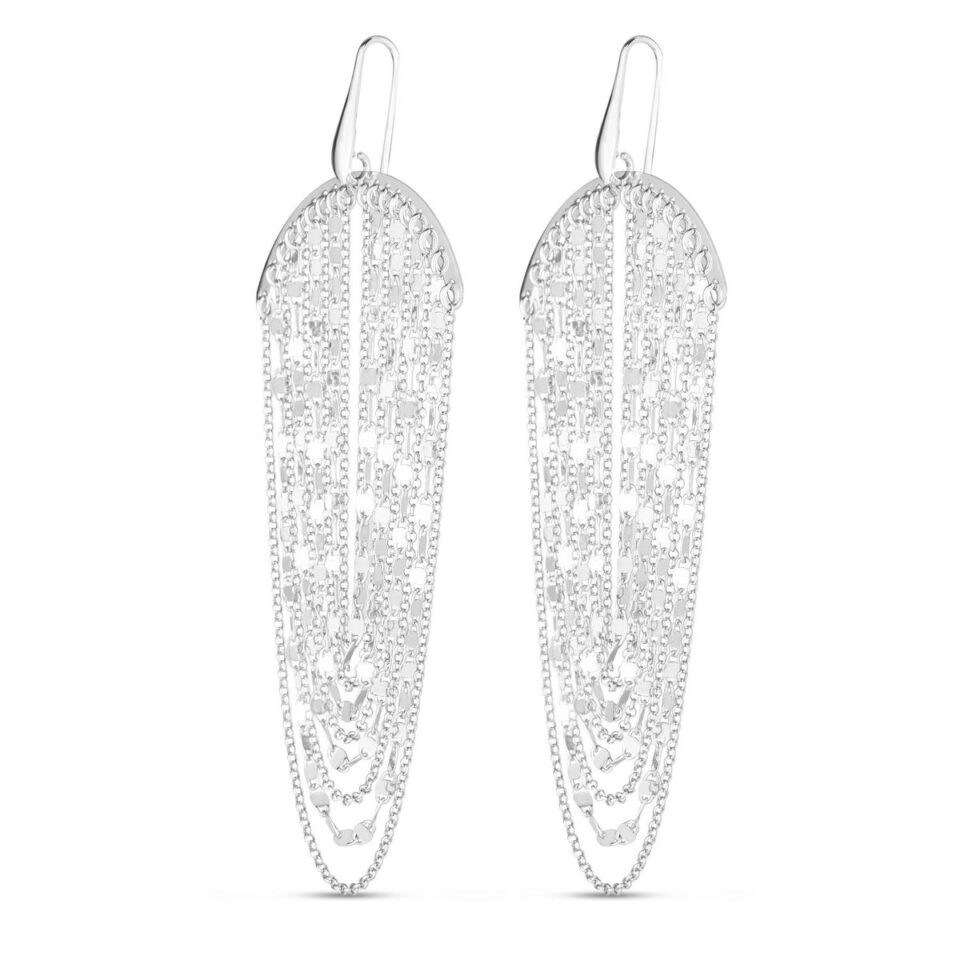 Sterling silver multi strand chain drop chandelier earrings, view 2