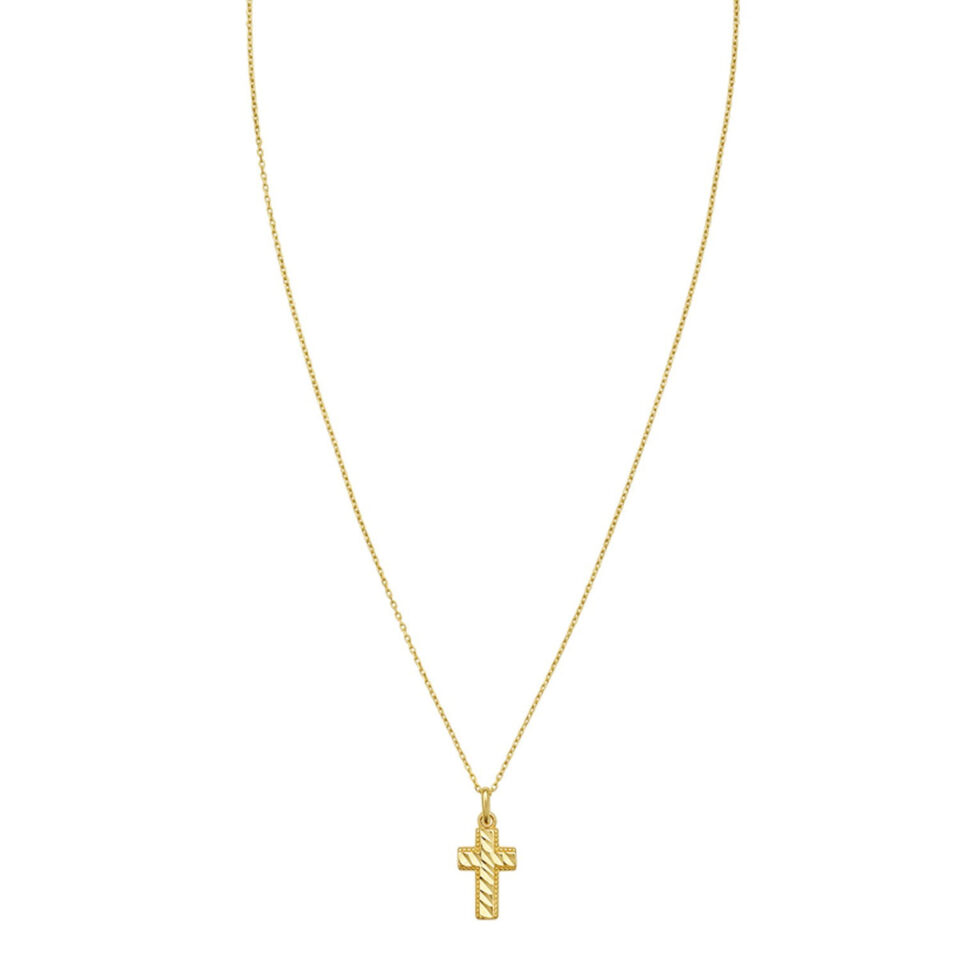 14K Yellow Gold Diamond Cut Cross Necklace