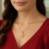 14K Yellow Gold Diamond Cut Cross Necklace