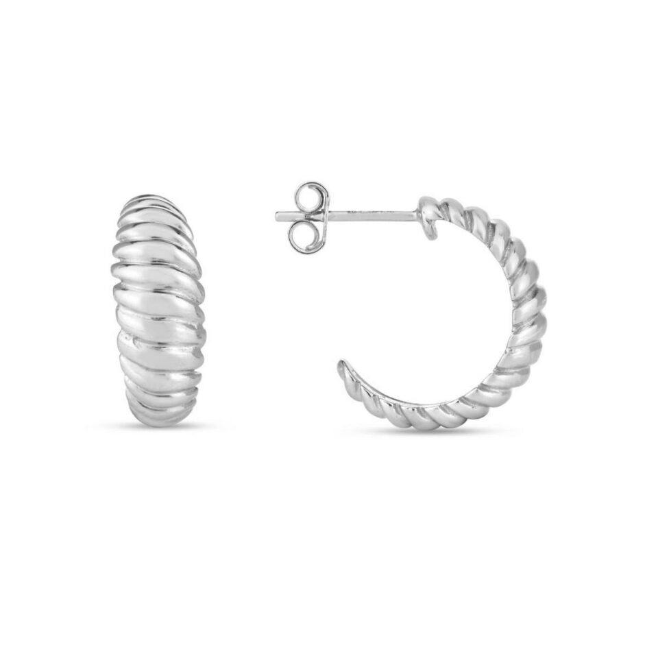 Small Ribbed, Rhodium-Plated Sterling Silver