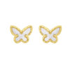 Mother of pearl butterfly stud in solid 14K yellow gold, view 2