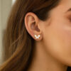 Mother of pearl butterfly stud in solid 14K yellow gold, view 4