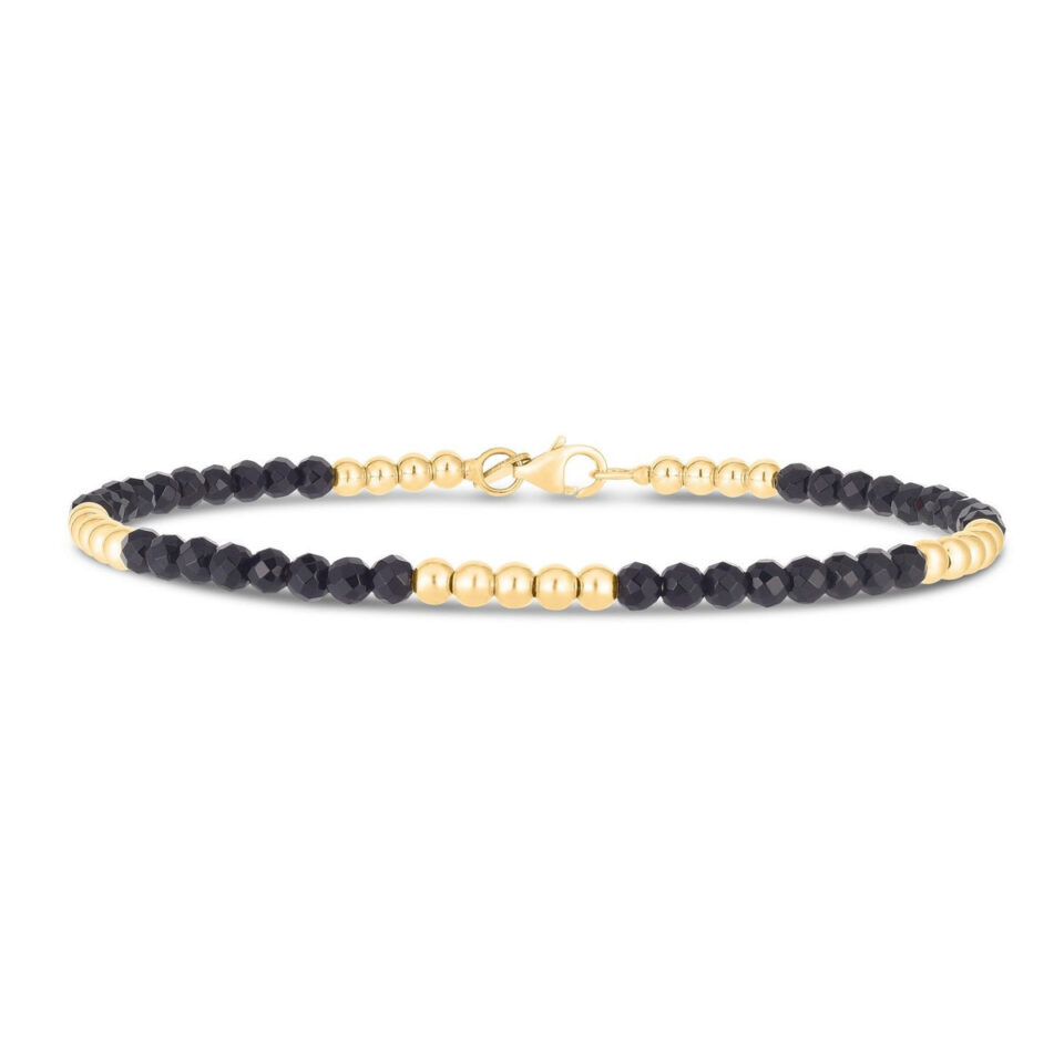 14K Yellow Gold And Onyx Pallina Bead Bracelet