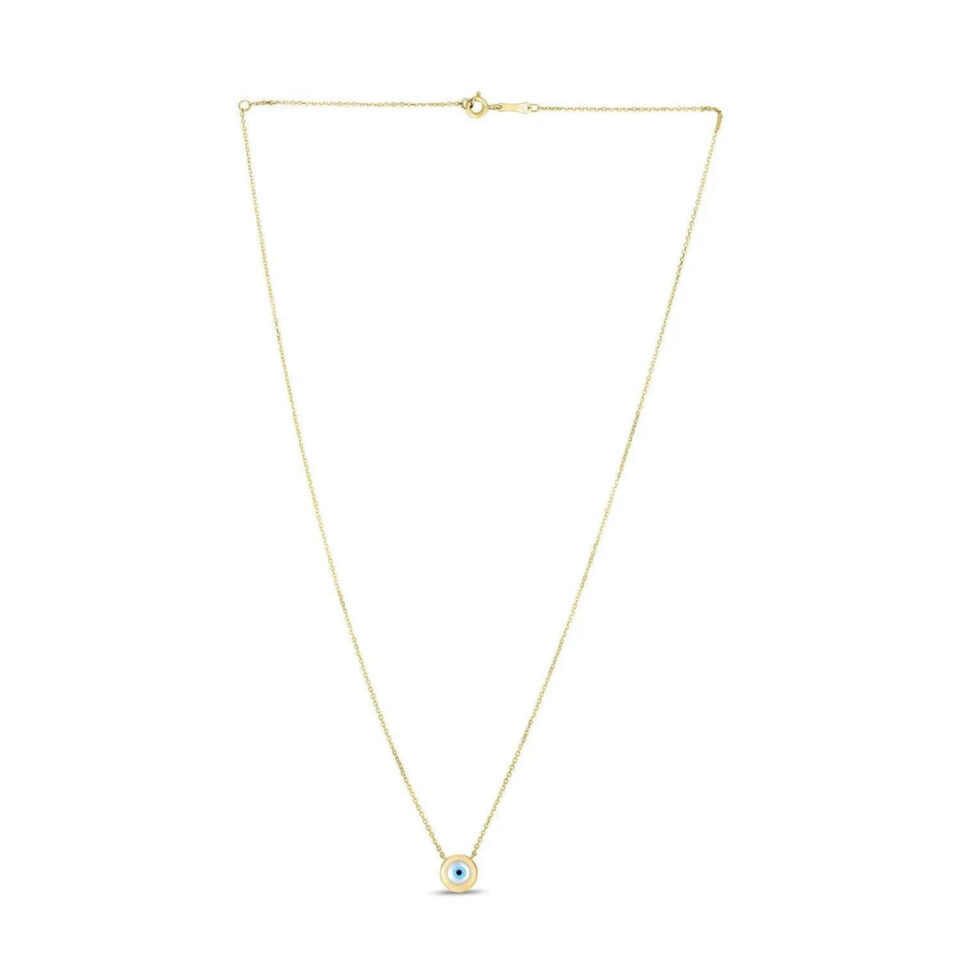 14K Yellow Gold Evil Eye Mother Of Pearl Necklace