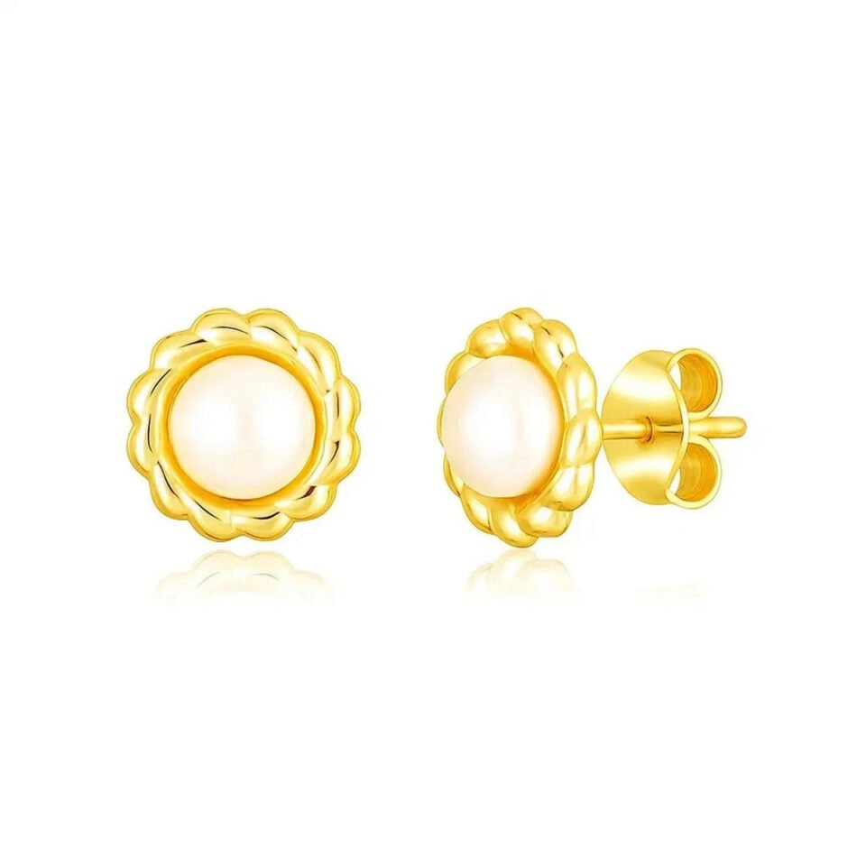 Pearl Stud Earrings, 14K Yellow Gold