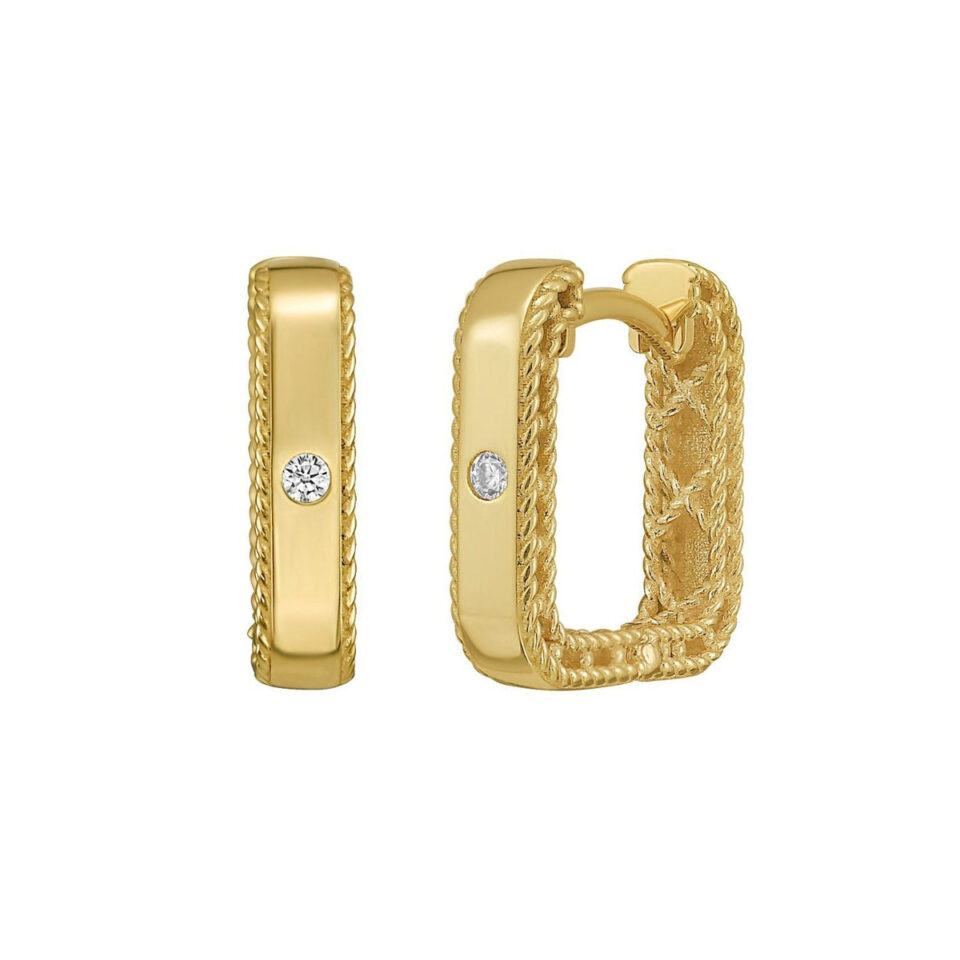 14K Yellow Gold Lab-Grown Diamond Square Huggie Earrings