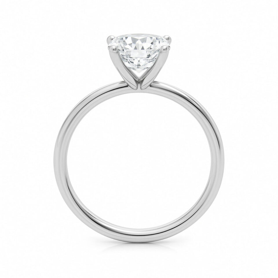 2 ct lab-grown diamond solitaire cushion ring in solid 14K white gold, engagement ring, view 3