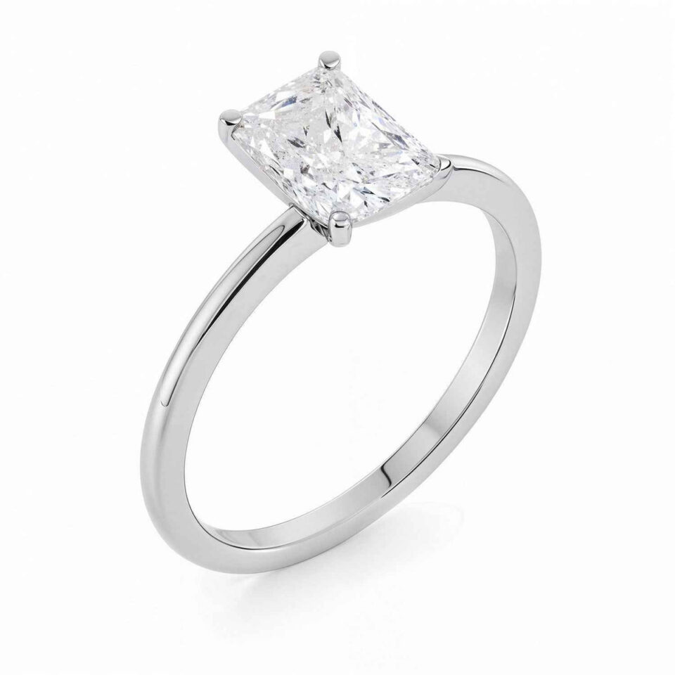 2 ct lab-grown diamond radiant solitaire ring in solid 14K white gold, engagement ring, view 4