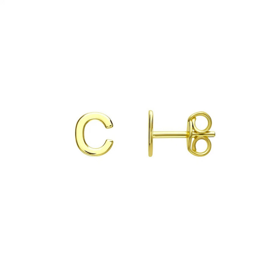 14K Yellow Gold Yours Truly Initial C Stud