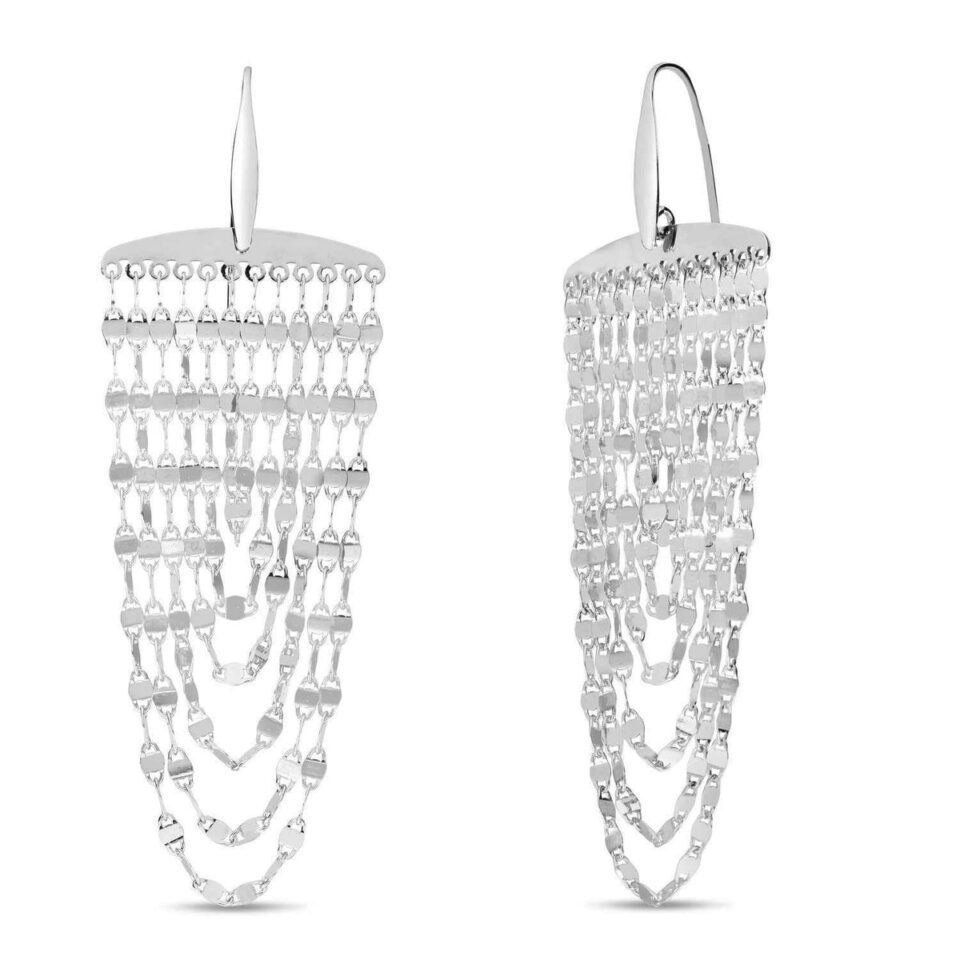Sterling Silver Multi Strand Chain Drop Chandelier Earrings, 6.5 g