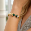 Green pyramid art deco cuff in solid 14K yellow gold, view 4