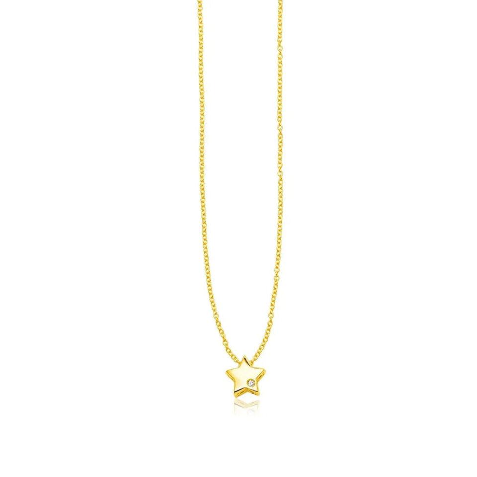 14K Yellow Gold Polished Star Lab-Grown Diamond Necklace