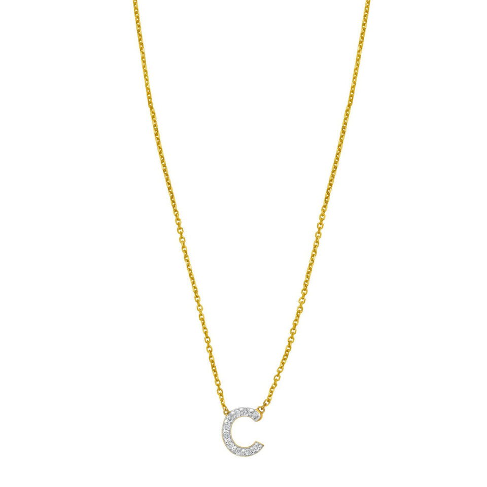 14K Yellow Gold Mini Lab-Grown Diamond C Initial Pendant