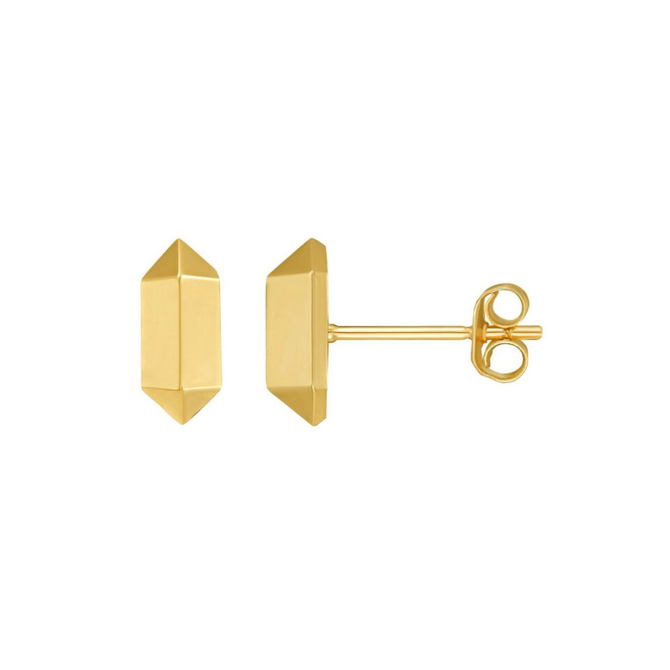 Long Hexagon Post Earrings, 14K Yellow Gold