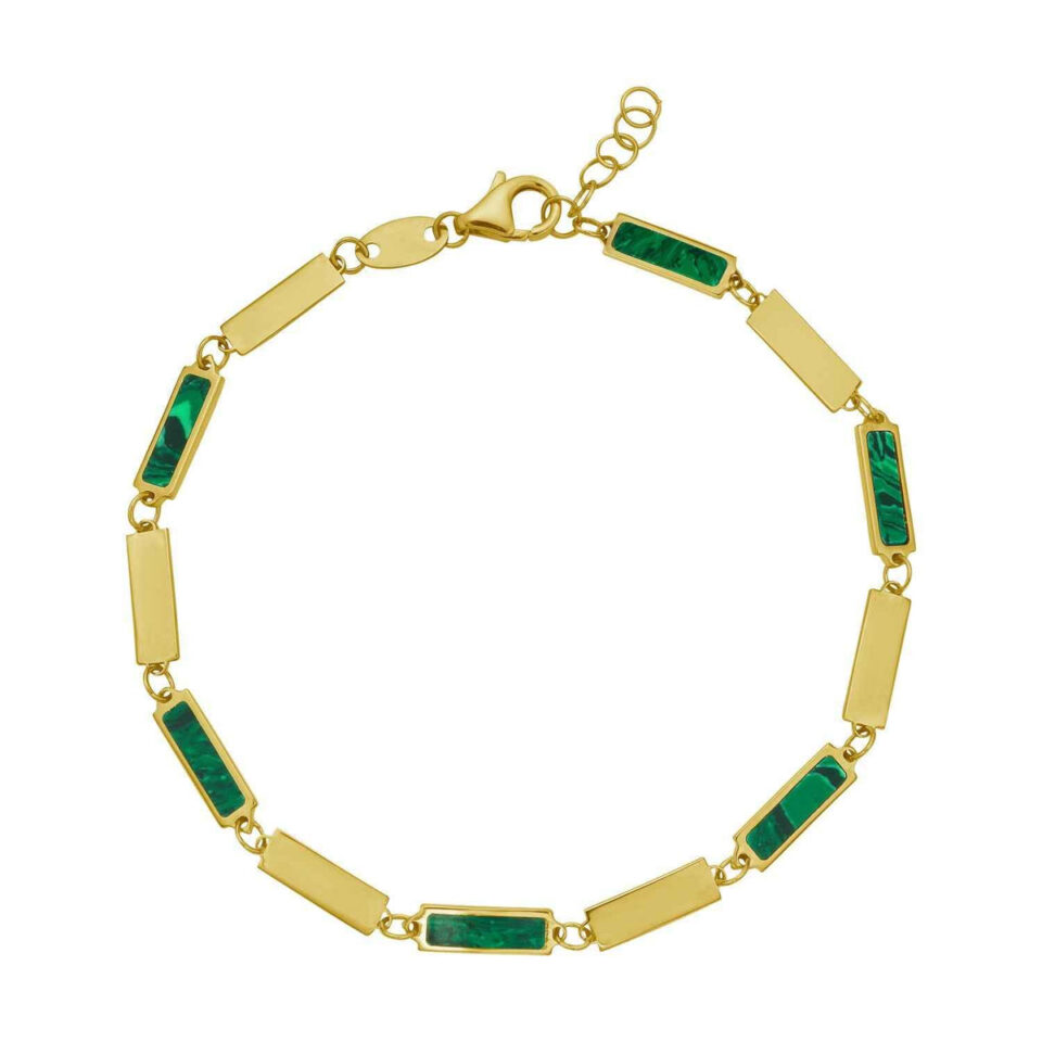 14K Yellow Gold Malachite Rectangle Links