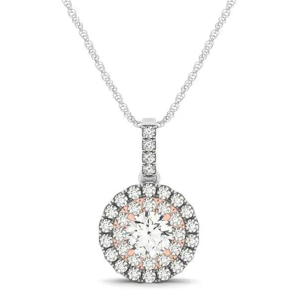 14K White And Rose Gold Halo Round Pendant with Lab-Grown Diamonds