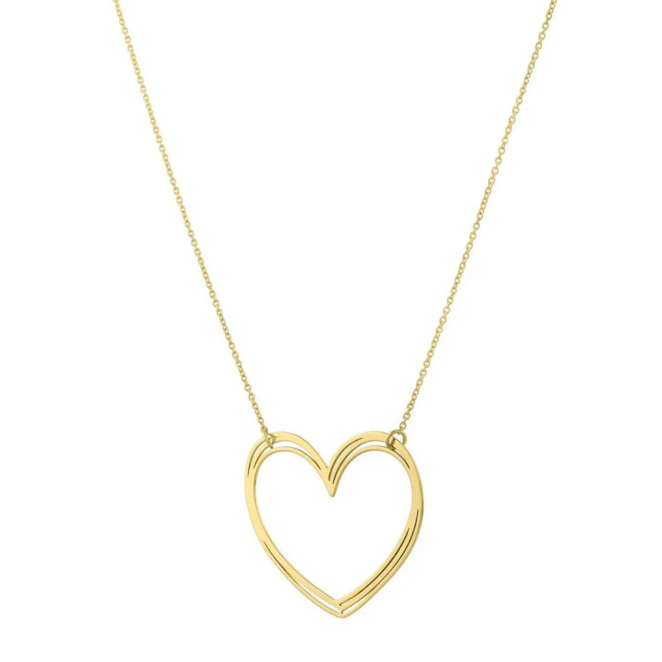 14K Yellow Gold Large Open Heart Necklace