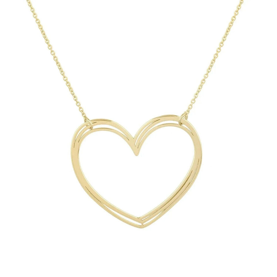 14K Yellow Gold Large Open Heart Necklace
