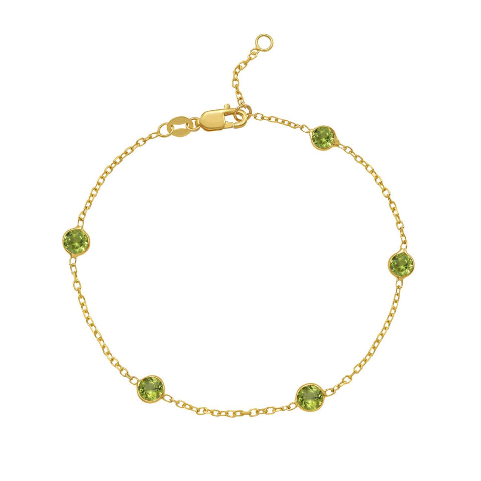 14K Yellow Gold Peridot Station Bracelet