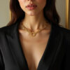 Circle paperclip necklace in solid 14K yellow gold, view 3