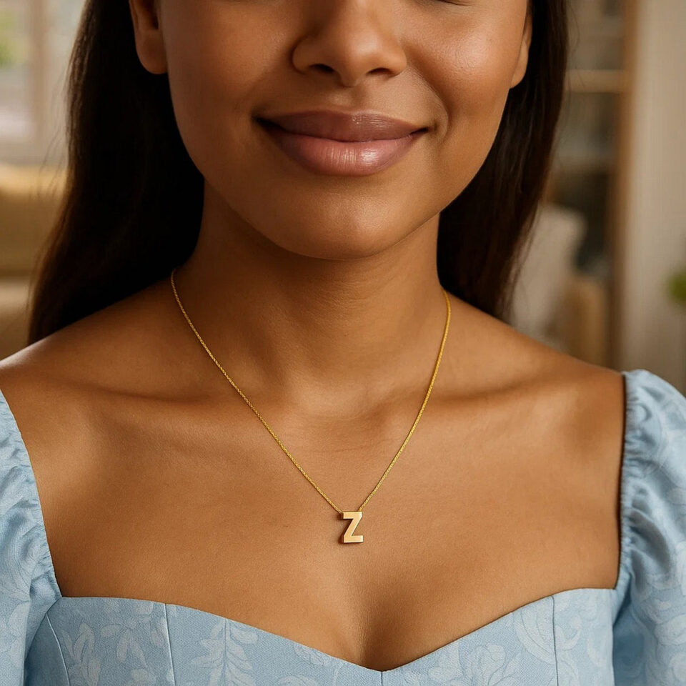 14K Yellow Gold Yours Truly Block Letter Initial Z Necklace